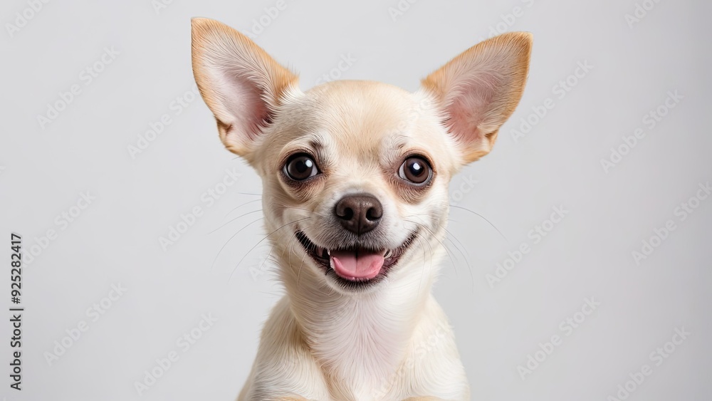 Portrait of Cream smooth coat chihuahua dog on grey background Portrait of Cream smooth coat chihuahua dog on grey background