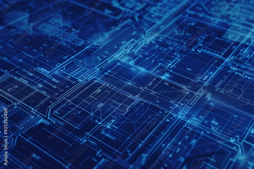Detailed blueprint with numerous intersecting lines and measurements, Overlay of transparent layers displaying a blueprint concept Detailed blueprint with numerous intersecting lines and measurements, Overlay of transparent layers displaying a blueprint concept