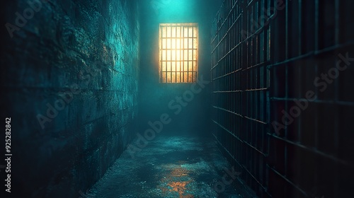 Artistic representation of prison bars with a haunting, ethereal light photo