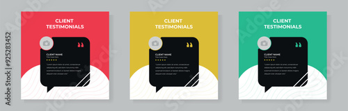 Set of client testimonials or review social media post design, client feedback template with square size modern and creative