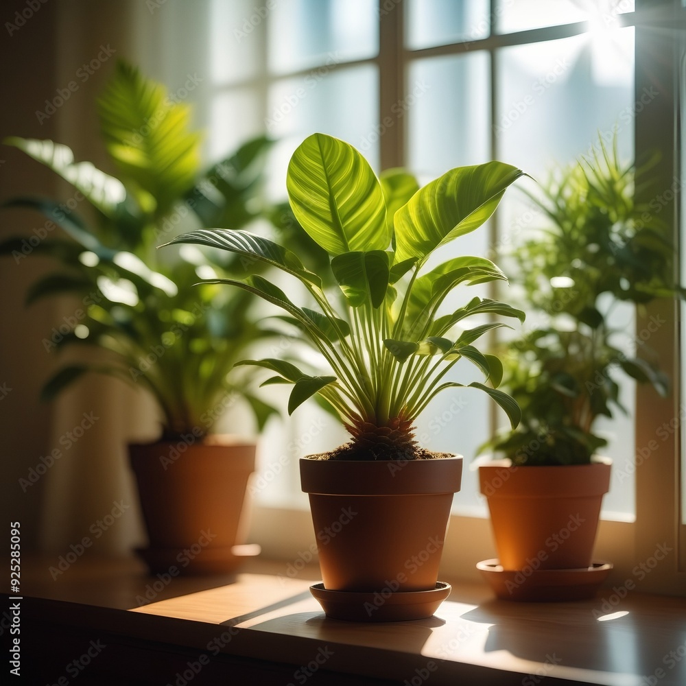 Fototapeta premium Potted green plants on window