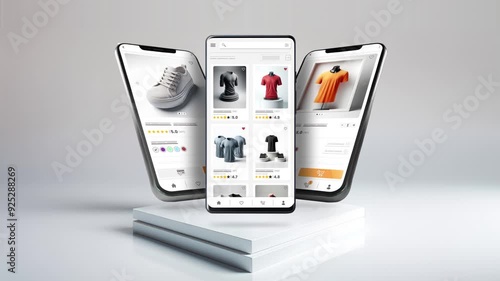 Shopping and sales website for clothing. Application mockup responsive design on 3 different phones.
