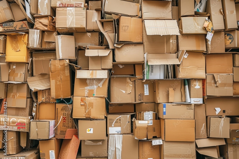A haphazard stack of cardboard boxes towering in a large pile, Piles of cardboard boxes stacked haphazardly A haphazard stack of cardboard boxes towering in a large pile, Piles of cardboard boxes stacked haphazardly