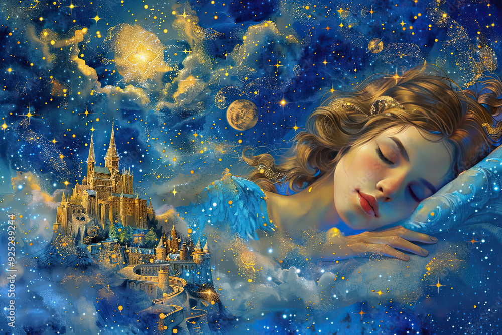 Girl dreaming in a cosmic night sky Girl dreaming in a cosmic night sky