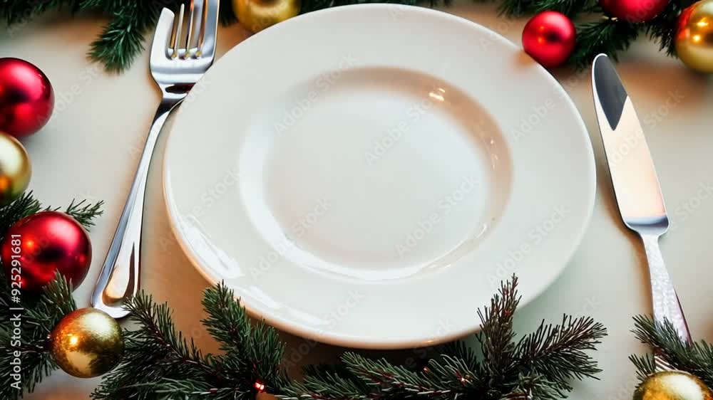 Christmas Dinner Table Setting With Decor and Empty Plate Generative AI