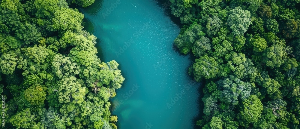 Aerial view of a lush green forest surrounding a serene lake with vibrant blue water, showcasing the beauty of nature and tranquility. Aerial view of a lush green forest surrounding a serene lake with vibrant blue water, showcasing the beauty of nature and tranquility.