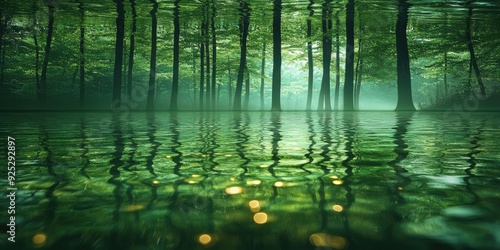 Reflection of a Foggy Forest in Rippling Water