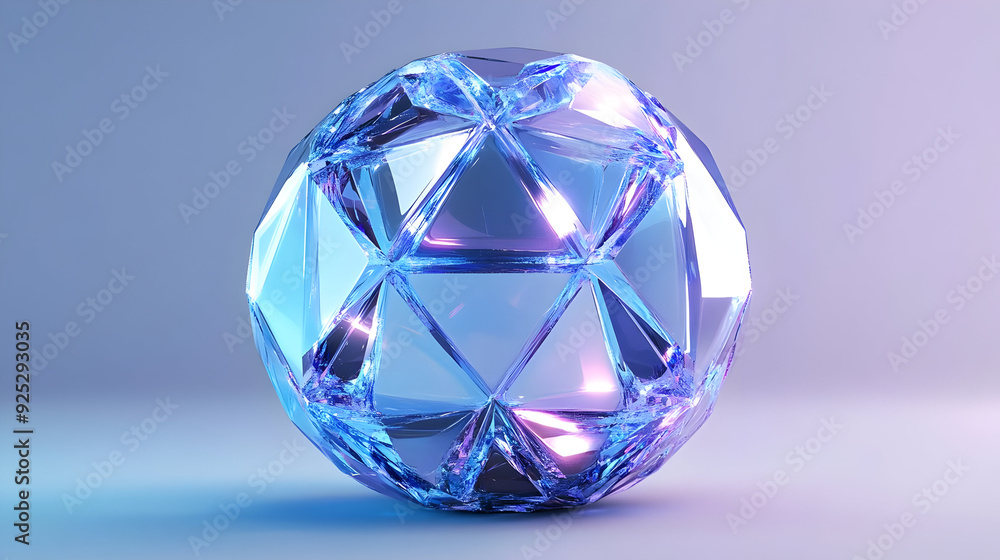 A crystal-like geometric shape reflecting light in shades of blue and purple. A crystal-like geometric shape reflecting light in shades of blue and purple.