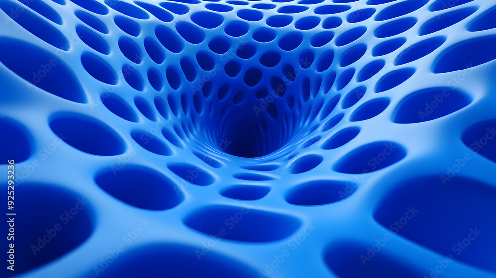 A deep blue abstract design featuring interconnected holes creating a tunnel effect. A deep blue abstract design featuring interconnected holes creating a tunnel effect.