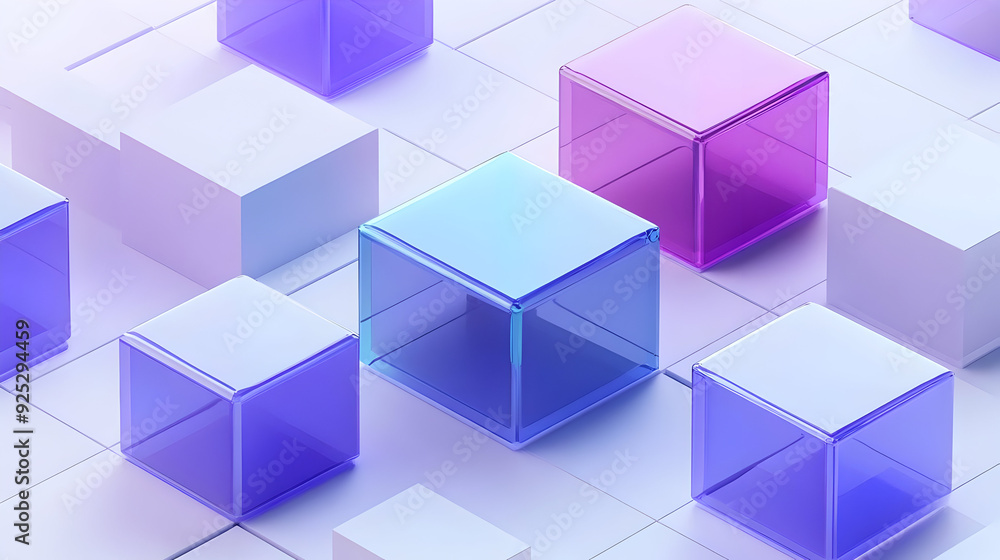 A digital composition of transparent cubes in various colors arranged on a grid. A digital composition of transparent cubes in various colors arranged on a grid.