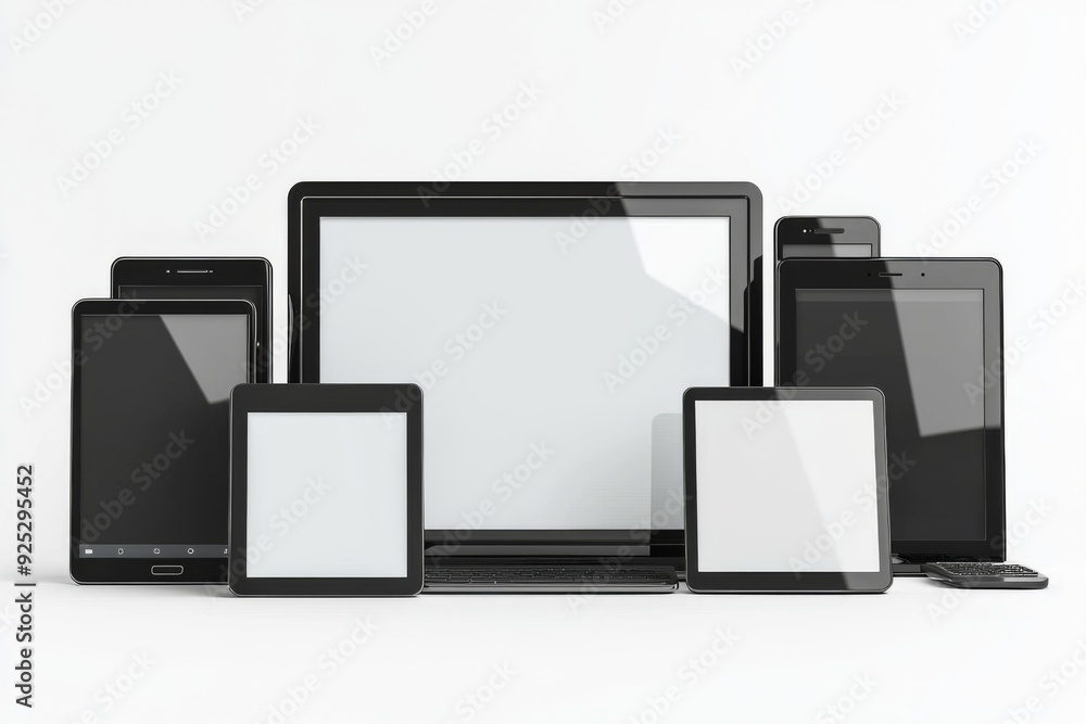 Multiple responsive screen and mobile devices mockup created with Generative AI Multiple responsive screen and mobile devices mockup created with Generative AI