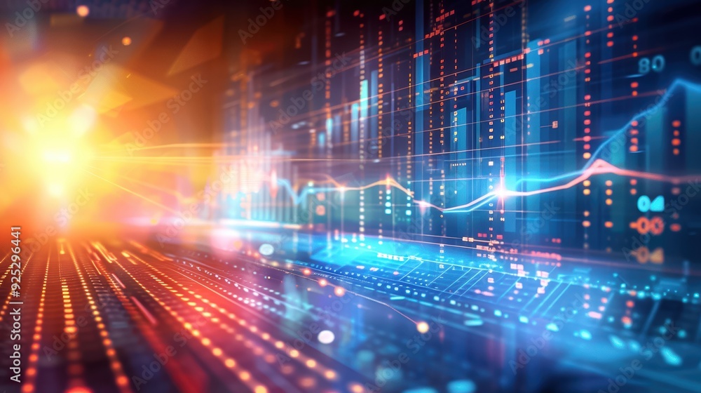 Abstract digital financial background with glowing charts, graphs, and data points, symbolizing technology and economic trends. Abstract digital financial background with glowing charts, graphs, and data points, symbolizing technology and economic trends.