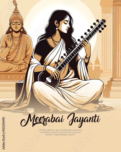 Meera Bai Jayanti Social Media Post banner Template Meerabai Jayanti means Born Of Meerabai, Jai Shri Krishna means Lord Krishna.