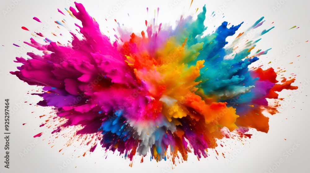 Explosion of colored powder on bright white background close up. Neural network ai generated art Explosion of colored powder on bright white background close up. Neural network ai generated art