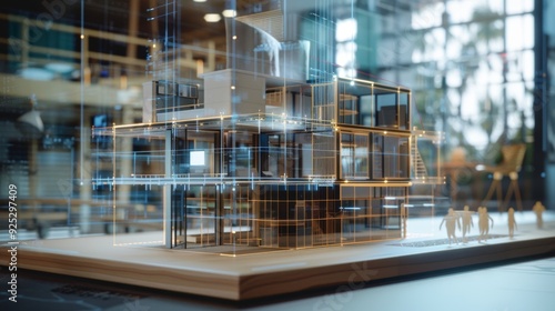 Fototapeta Naklejka Na Ścianę i Meble -  Modern House Architectural Model Design: 3D Rendering and Visualization