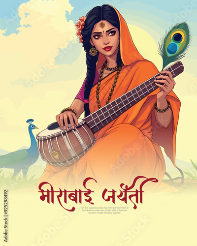 Meera Bai Jayanti Social Media Post banner Template In Hindi Meerabai Jayanti means Born Of Meerabai, Jai Shri Krishna means Lord Krishna.