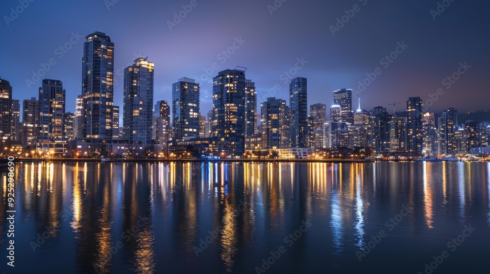 Obraz premium Stunning City Skyline at Night with Reflections
