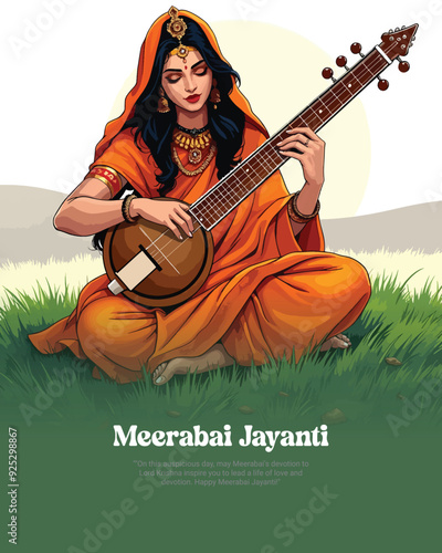 Meera Bai Jayanti Social Media Post banner Template Meerabai Jayanti means Born Of Meerabai, Jai Shri Krishna means Lord Krishna.
