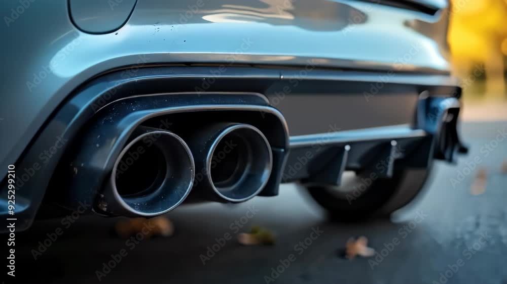 Dual Exhaust Pipes of a Sports Car Highlighting Performance and Speed Dual Exhaust Pipes of a Sports Car Highlighting Performance and Speed