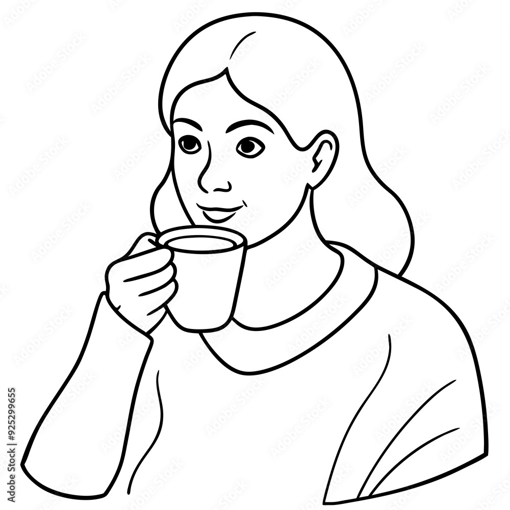 A women drinking a one cup of coffee art vector illustrator A women drinking a one cup of coffee art vector illustrator