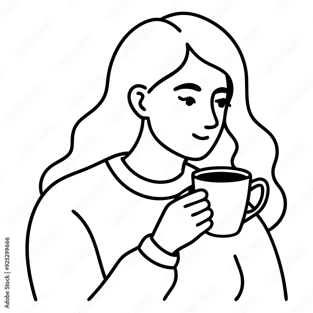 A women drinking a one cup of coffee art vector illustrator A women drinking a one cup of coffee art vector illustrator