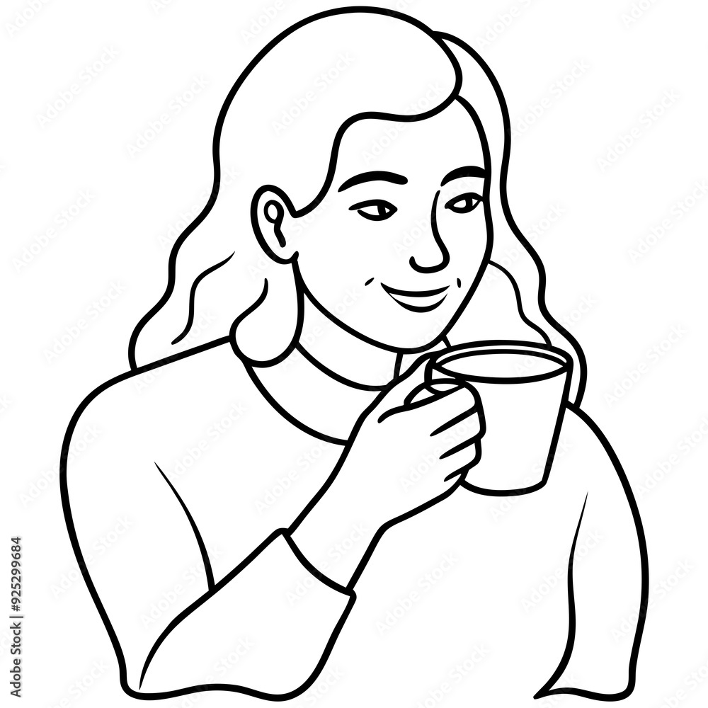 A women drinking a one cup of coffee art vector illustrator A women drinking a one cup of coffee art vector illustrator