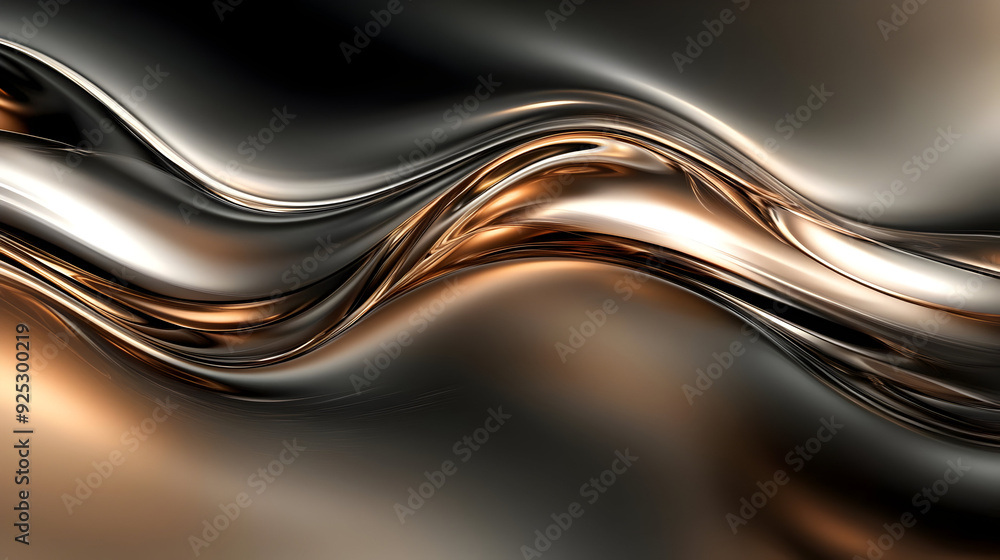Obraz premium A flowing abstract design featuring metallic waves in black and gold tones.