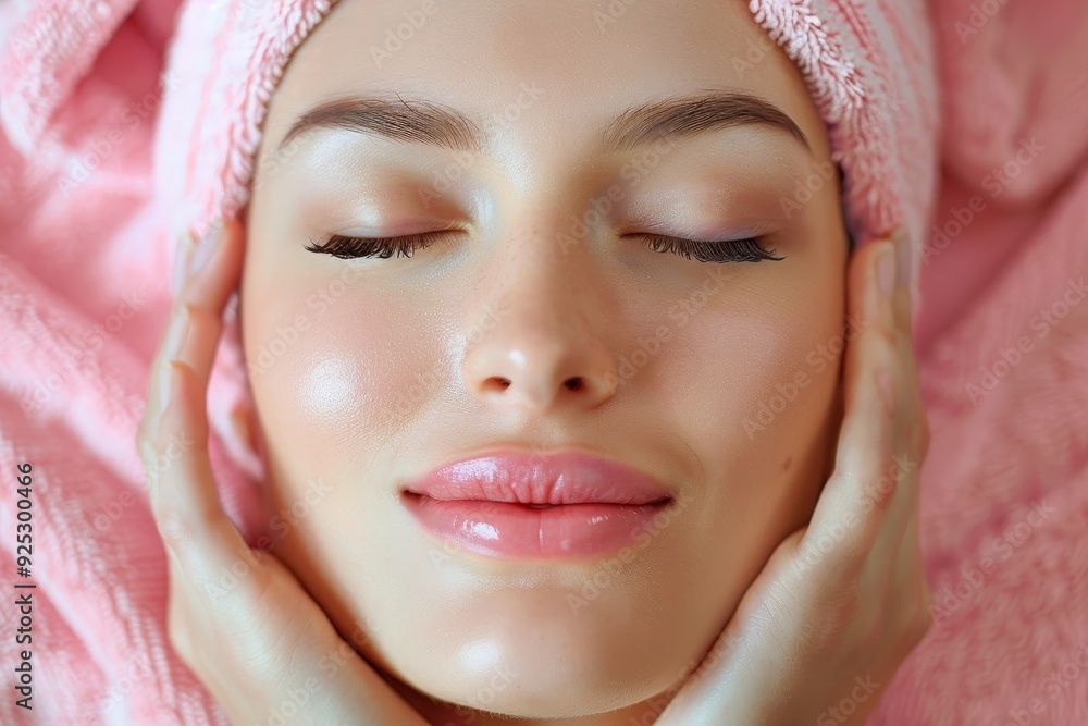 A woman undergoing a radiofrequency facial treatment with a towel wrapped around her head, Radiofrequency facial treatment for tightening and lifting sagging skin A woman undergoing a radiofrequency facial treatment with a towel wrapped around her head, Radiofrequency facial treatment for tightening and lifting sagging skin