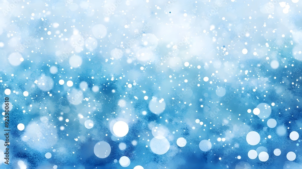 Abstract blue watercolor background with snowflakes and glitter, a Christmas wallpaper design with copy space for text. Abstract blue watercolor background with snowflakes and glitter, a Christmas wallpaper design with copy space for text.