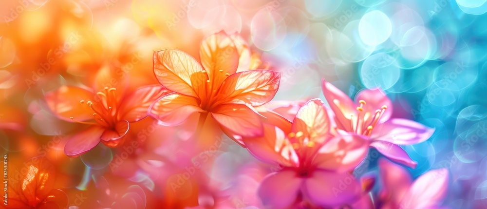 Close-up of vibrant flowers with bokeh background. The colorful and ethereal scene exudes a sense of beauty, tranquility, and nature's magic. Close-up of vibrant flowers with bokeh background. The colorful and ethereal scene exudes a sense of beauty, tranquility, and nature's magic.