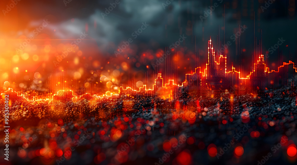Abstract Cityscape Illustration with Red and Orange Lights Abstract Cityscape Illustration with Red and Orange Lights