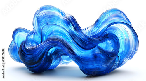 A flowing abstract design with blue and white swirls, evoking movement and fluidity.