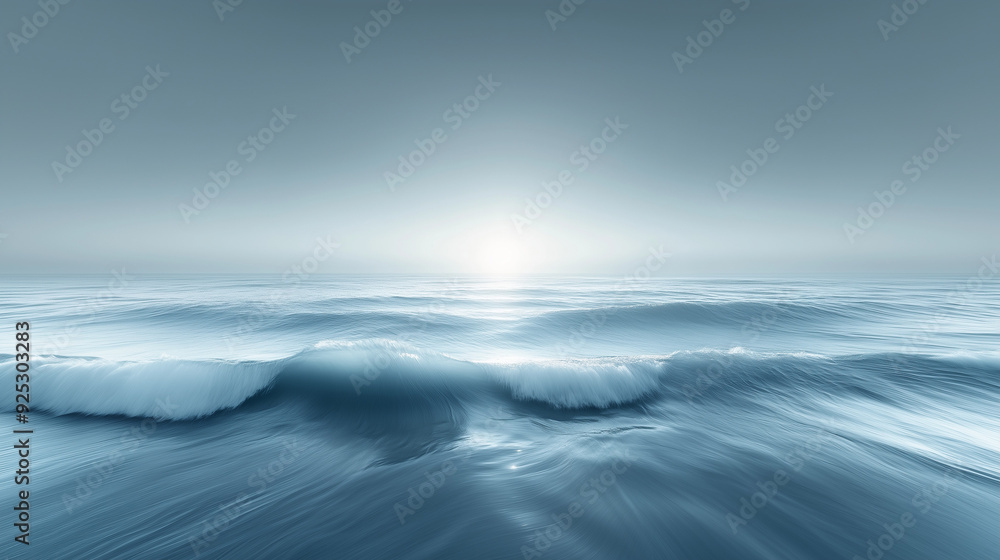 Obraz premium Tranquil minimalist seascape with an endless horizon and soft blue-white gradients. Subtle waves and smooth textures create a sense of peace and infinity. 