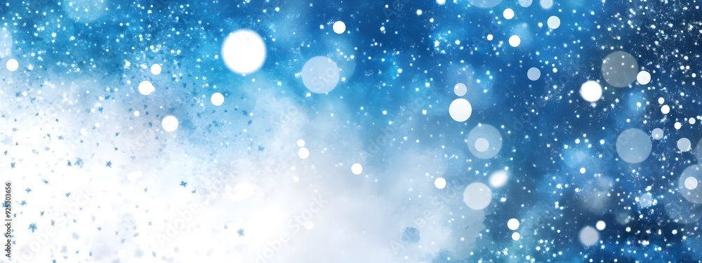 Abstract blue watercolor background with snowflakes and glitter, a Christmas wallpaper design with copy space for text. Abstract blue watercolor background with snowflakes and glitter, a Christmas wallpaper design with copy space for text.