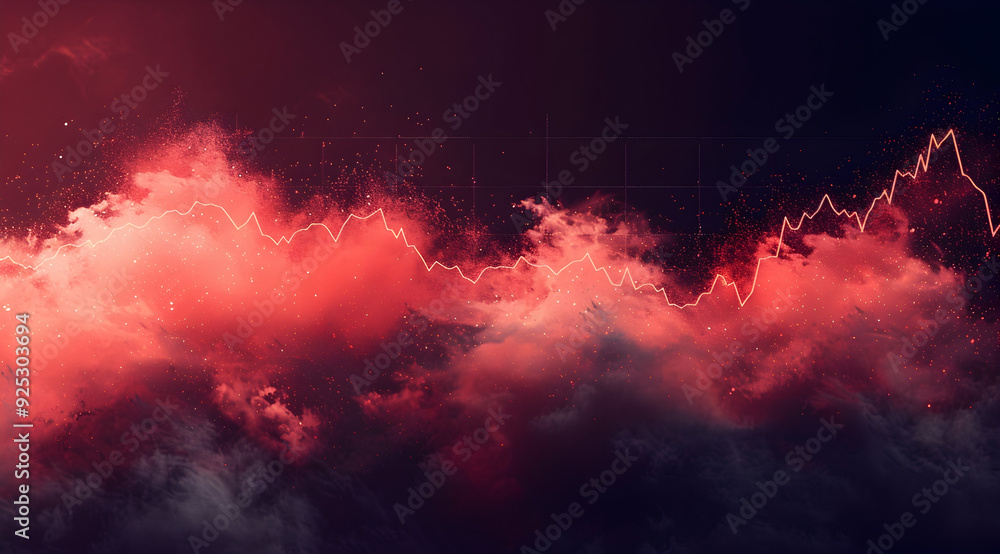 Abstract Background with Red Smoke and White Line Graph Abstract Background with Red Smoke and White Line Graph
