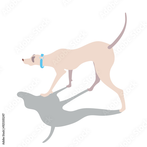 Dog in beige tones on a white background took a trail or is looking for something flat style, vector