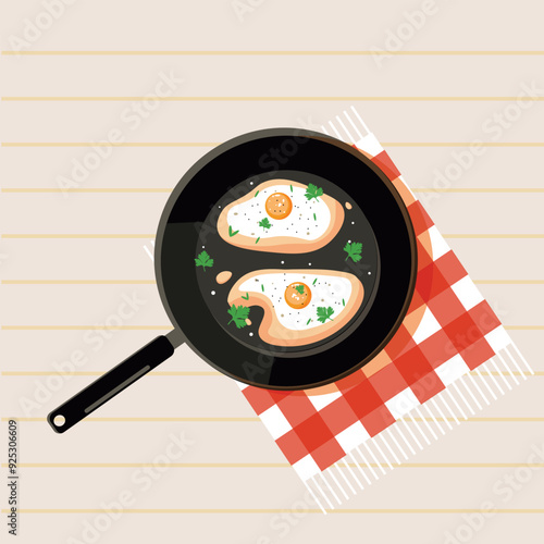 healthy breakfast ideas fried eggs in a pan wth parsely and a napkin