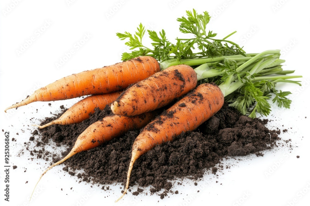 Freshly Harvested Carrots With Soil From a Farm on a White Background , ai Freshly Harvested Carrots With Soil From a Farm on a White Background , ai