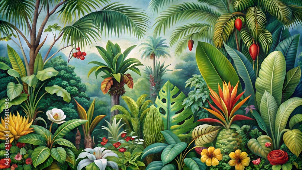 Fototapeta premium A botanical illustration of rare and exotic plants from a tropical rainforest