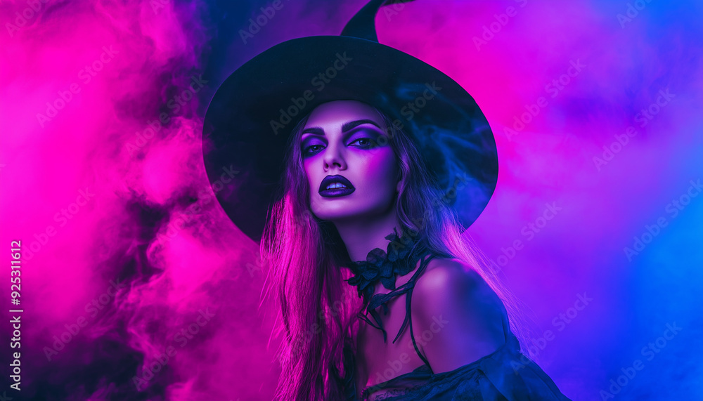 Attractive young woman with witch gothic vampire makeup on helloween party over smoky background , halloween make up face Attractive young woman with witch gothic vampire makeup on helloween party over smoky background , halloween make up face