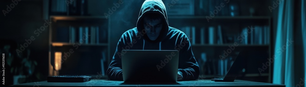 Dark web activity, an ominous figure browsing hidden websites, illustrating the dangers of unregulated online spaces Dark web activity, an ominous figure browsing hidden websites, illustrating the dangers of unregulated online spaces