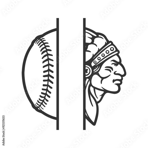 Indian Baseball Illustration Clip Art Design Shape. Chief Team School Mascot Silhouette Icon Vector.	