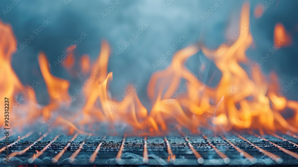 A close up of a grill with a lot of fire and smoke coming from it A close up of a grill with a lot of fire and smoke coming from it