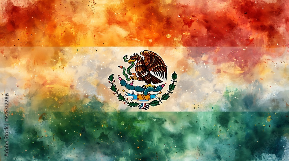 Mexico Color Mexican flag with bold green, white, and red stripes, and the eagle ...