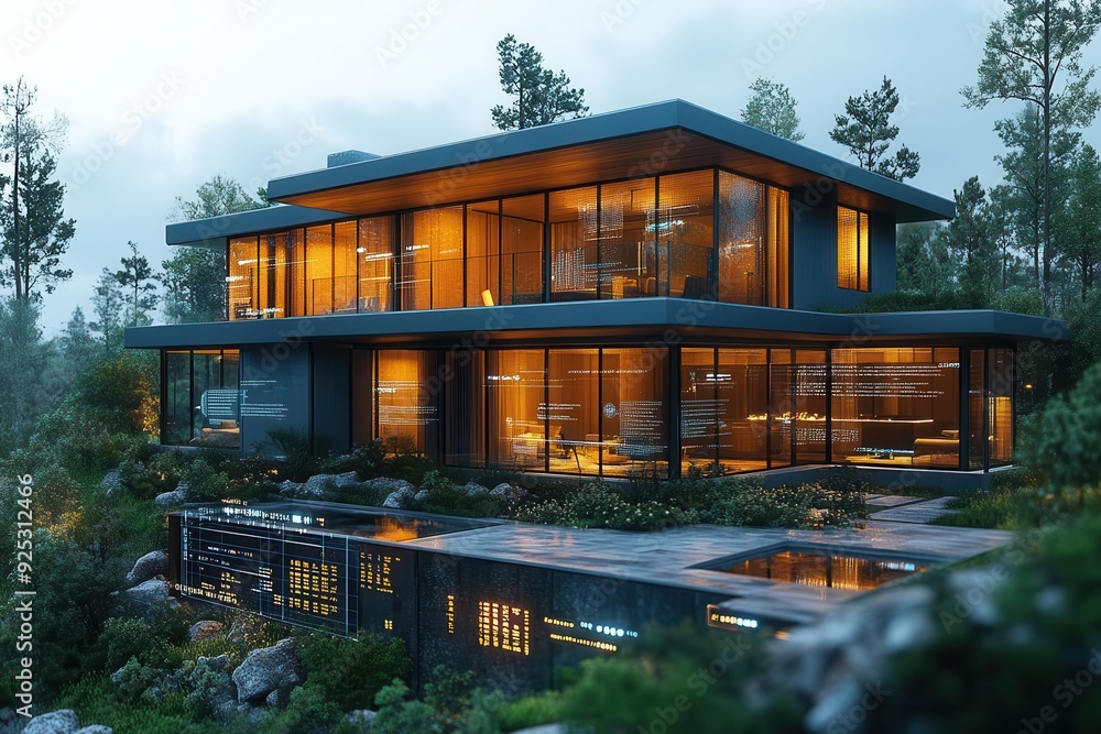 modern architectural rendering of sleek home exterior gleaming key in foreground surrounded by holographic financial data and property statistics modern architectural rendering of sleek home exterior gleaming key in foreground surrounded by holographic financial data and property statistics