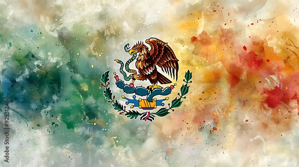 Mexico Color Mexican flag with vivid green, white, and red colors, and the eagle ...