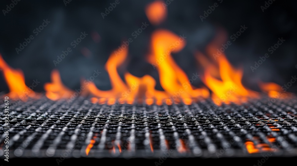 A close up of a grill with a lot of fire on it A close up of a grill with a lot of fire on it