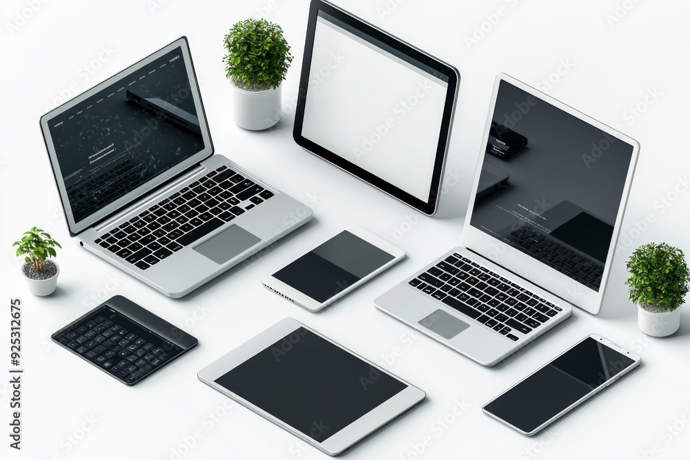 Multiple responsive screen and mobile devices mockup created with Generative AI Multiple responsive screen and mobile devices mockup created with Generative AI