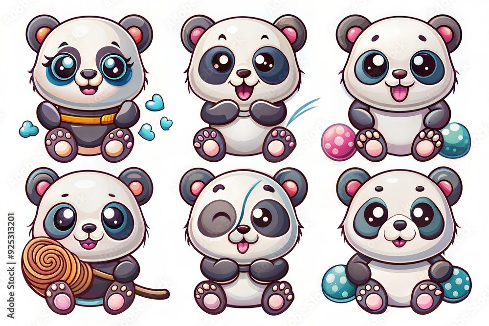 stickers, black and white panda, set stickers, black and white panda, set