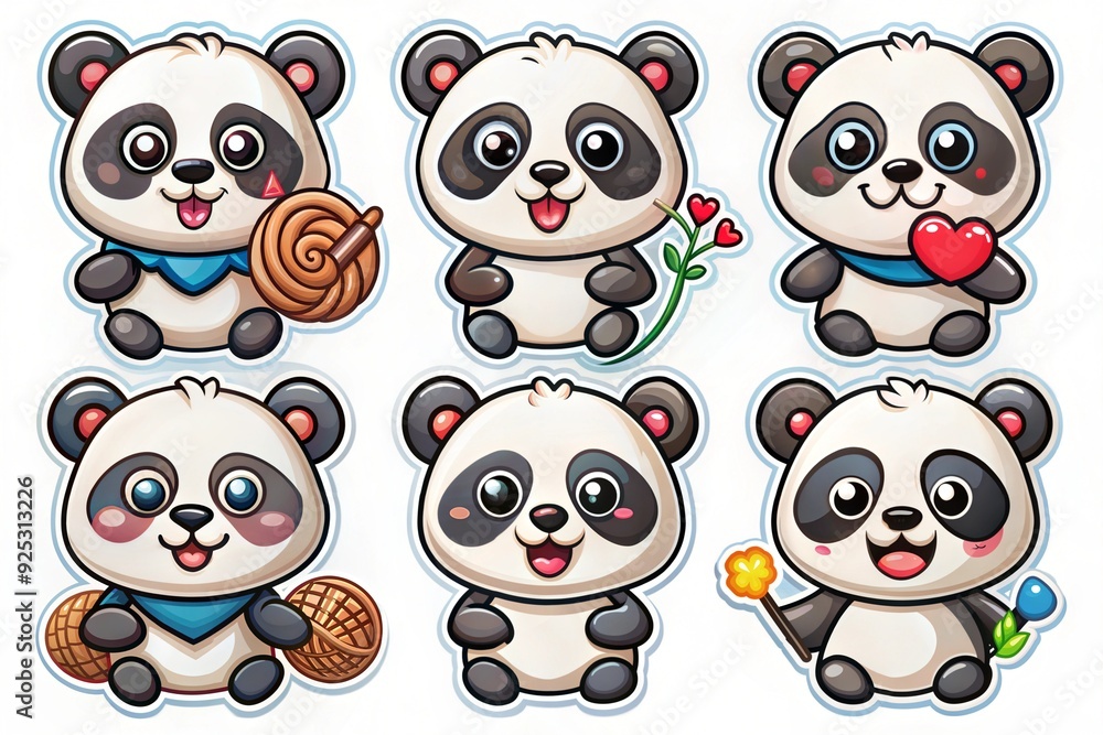 stickers, black and white panda, set stickers, black and white panda, set